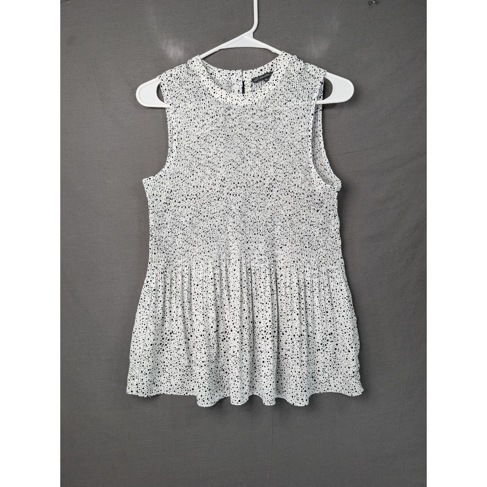 Adrianna Papell Polka Dot Pleated Sleeveless Top White Black AD1S300963 Mens M